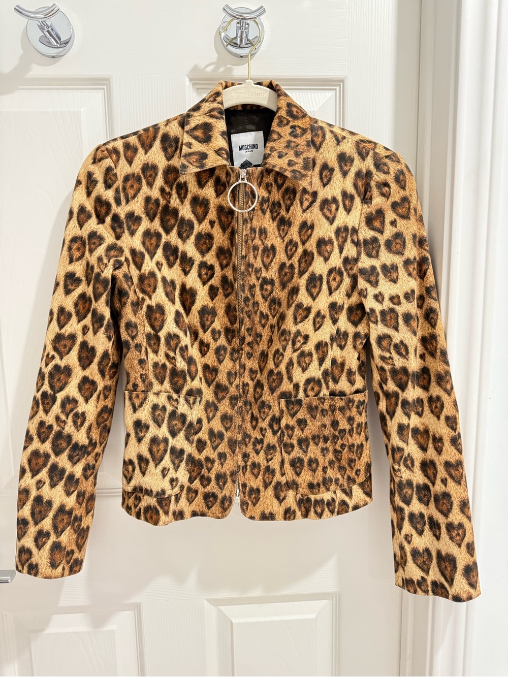 MOSCHINO Vintage Leopard Print Zip-Front Jacket US 6